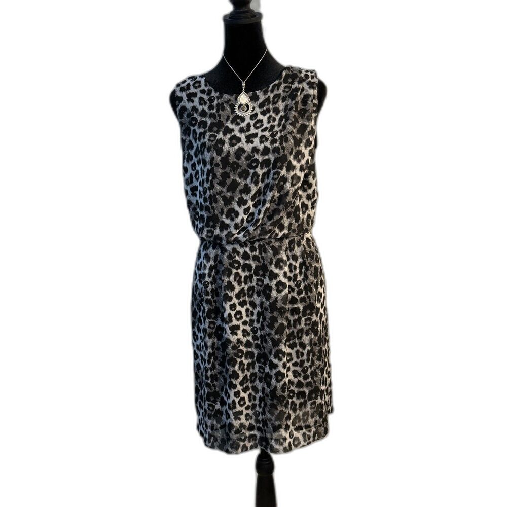 Apt. 9 Grey Leopard Print Sheath Dress — Sleeveless, Office to After-Hours